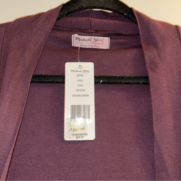 Michael Stars Open Shawl Cardigan Merlot One Size NEW - Picture 2 of 4